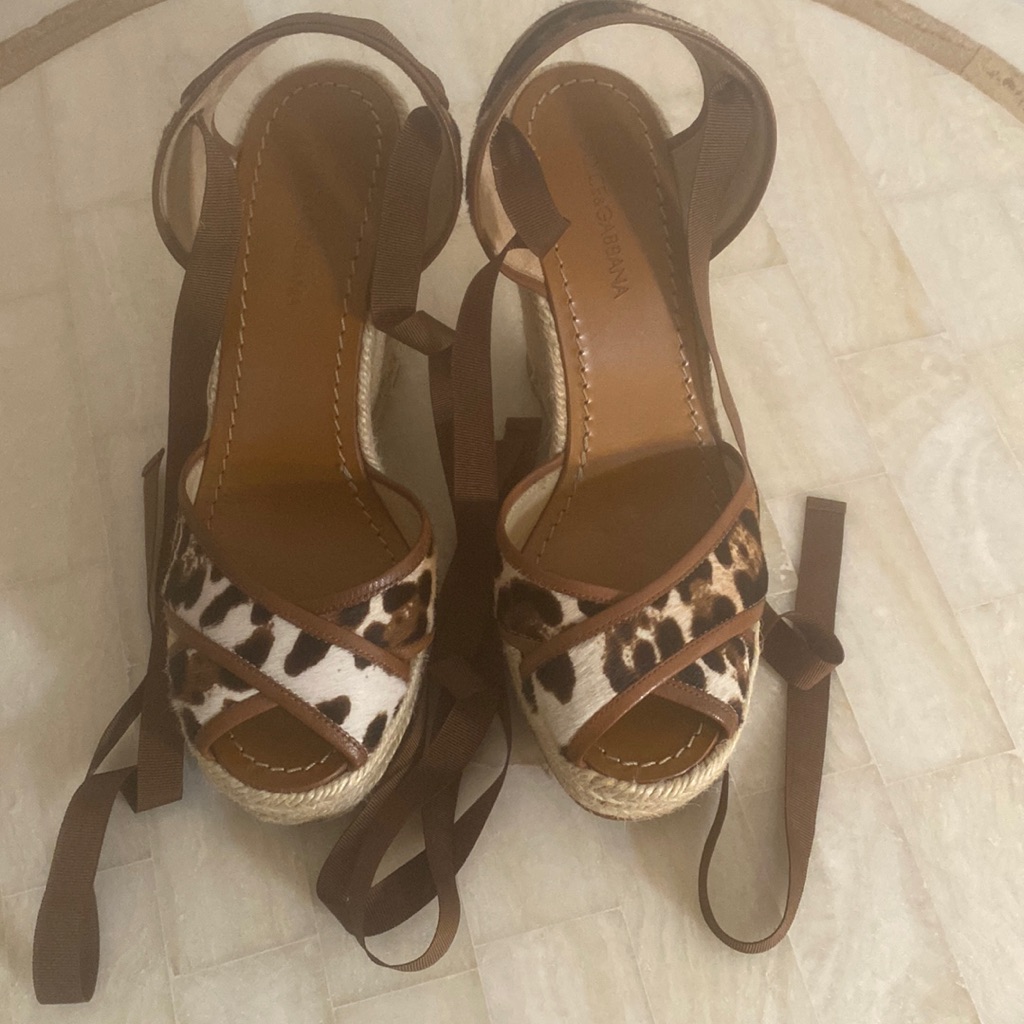 Dolce&Gabbana Leopard Print Pony Hair, Leather Sandals, S 39